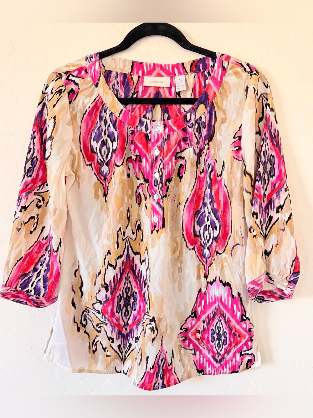 Chico’s 3/4 Sleeve Colorful Blouse Size S